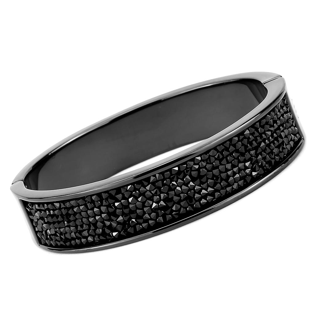 LO4286 - IP Black(Ion Plating) Brass Bangle with Top Grade Crystal  in Jet-0