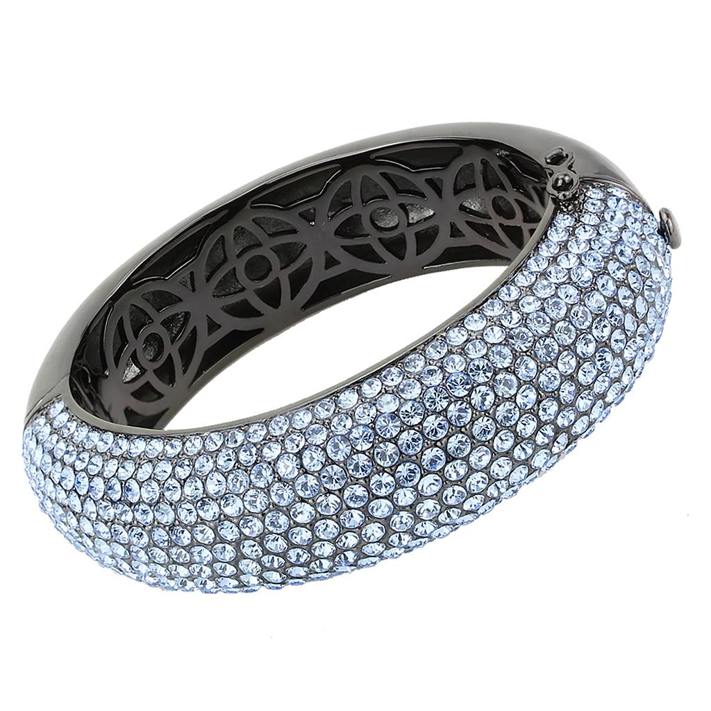 LO4307 - TIN Cobalt Black Brass Bangle with Top Grade Crystal  in Aquamarine-0