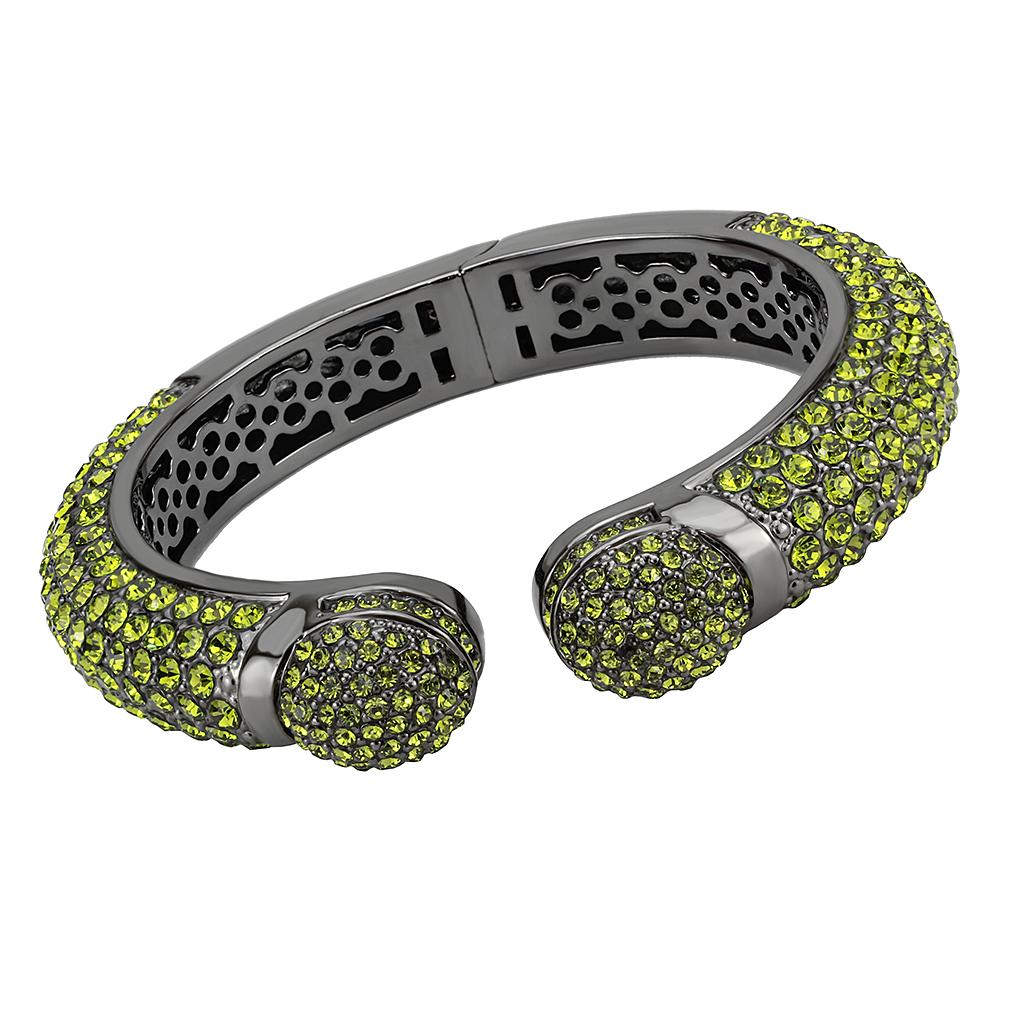 LO4314 - TIN Cobalt Black Brass Bangle with Top Grade Crystal  in Peridot-0