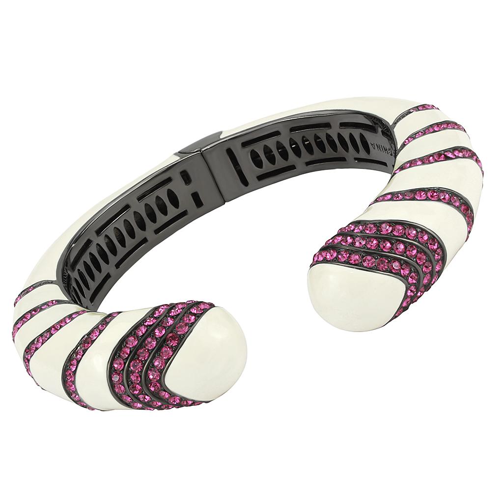LO4322 - TIN Cobalt Black Brass Bangle with Top Grade Crystal  in Fuchsia-0