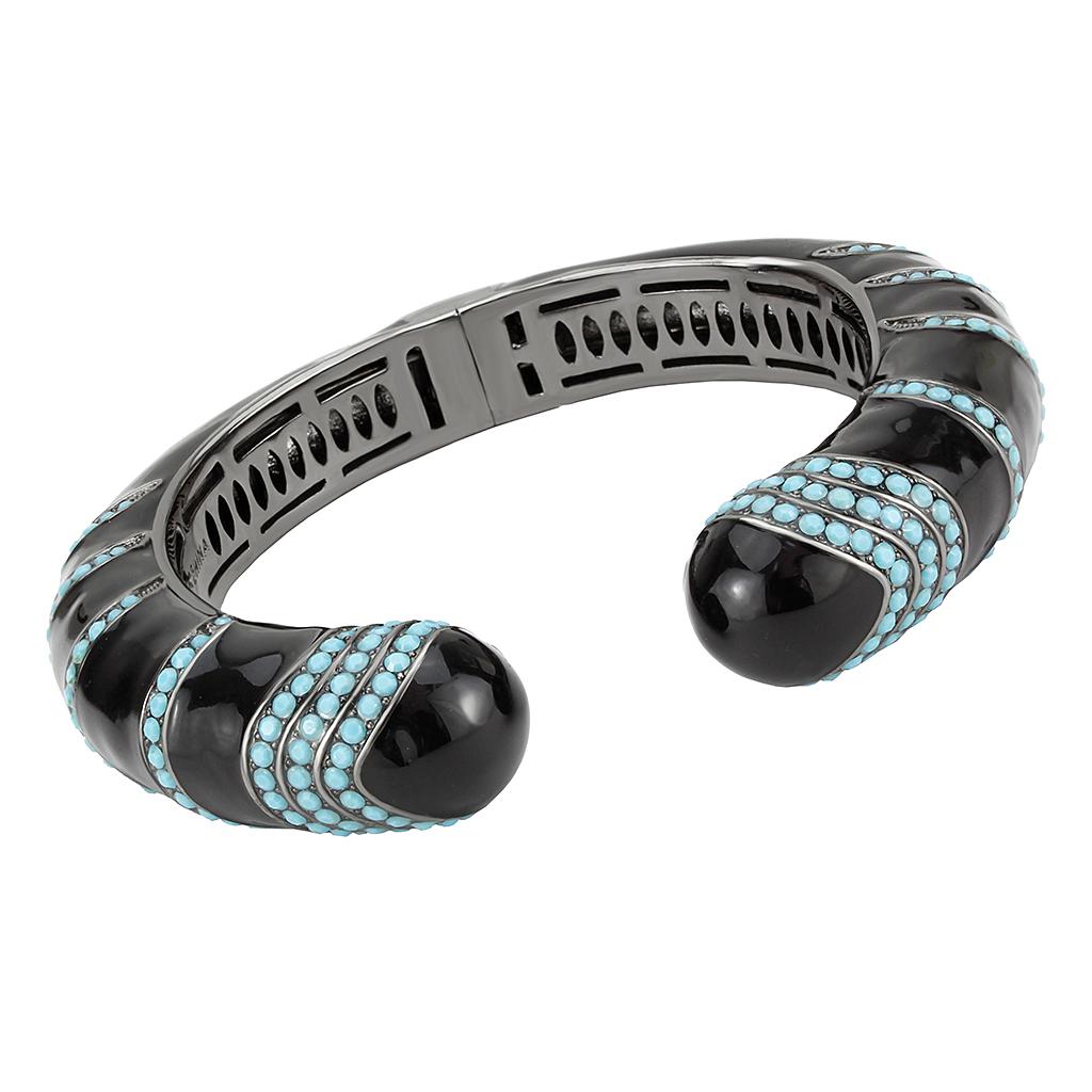 LO4323 - TIN Cobalt Black Brass Bangle with Top Grade Crystal  in Turquoise-0