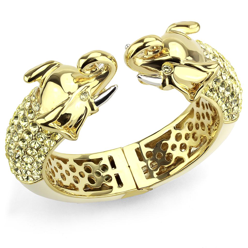 LO4334 - Gold+Rhodium Brass Bangle with Top Grade Crystal  in Citrine Yellow-0
