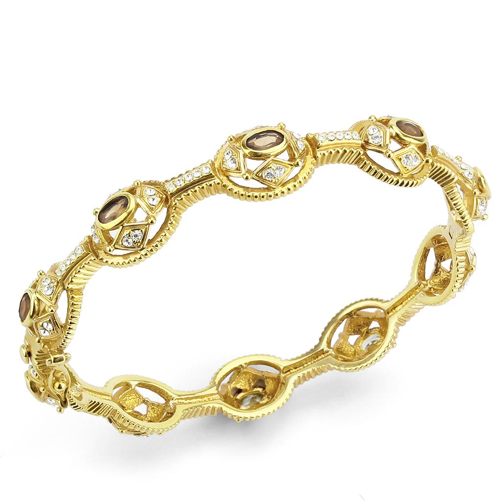 LO4336 - Gold Brass Bangle with Synthetic  in Brown-0