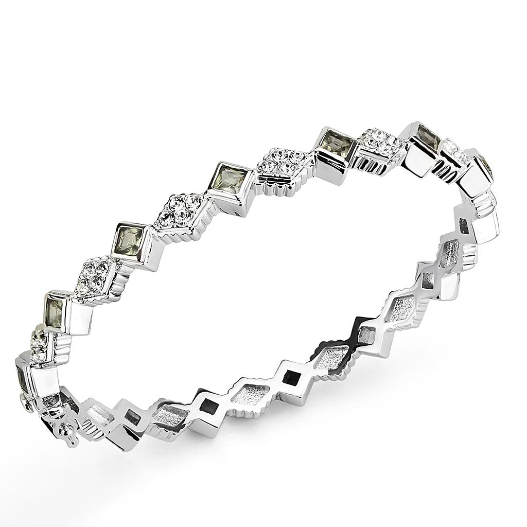 LO4340 - Rhodium Brass Bangle with Synthetic  in Gray-0