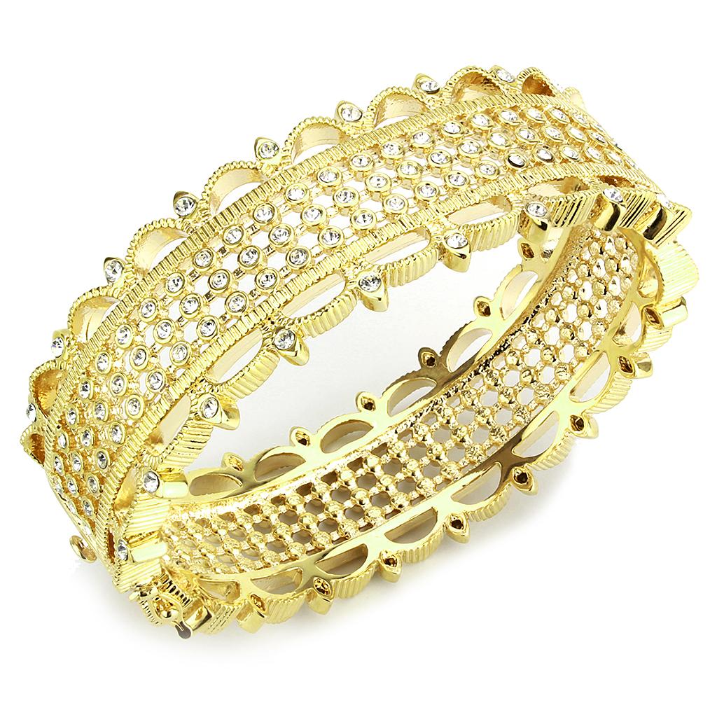 LO4345 - Gold Brass Bangle with Top Grade Crystal  in Clear-0