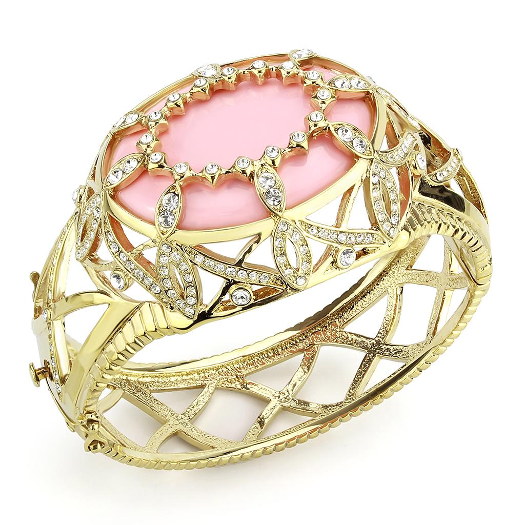 LO4347 - Gold Brass Bangle with Synthetic  in Rose-0