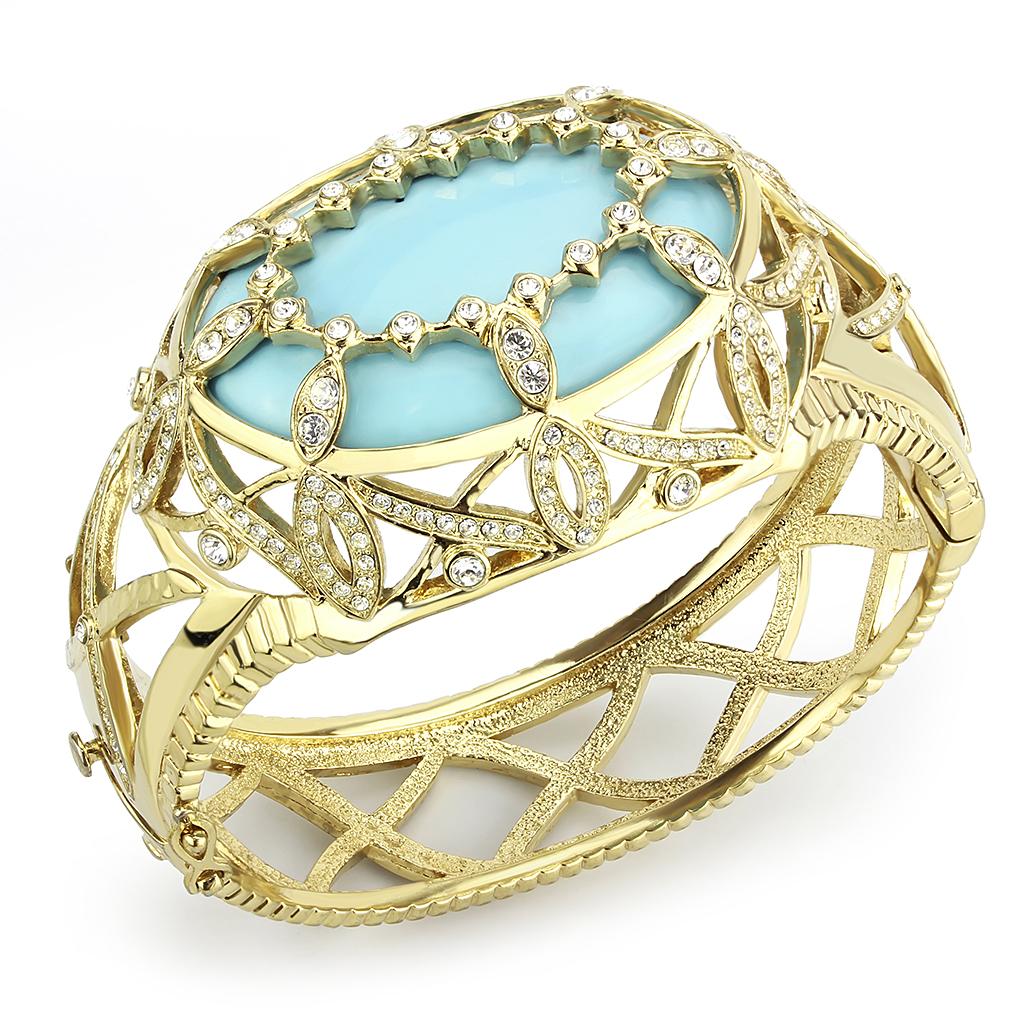 LO4348 - Gold Brass Bangle with Synthetic  in Sea Blue-0
