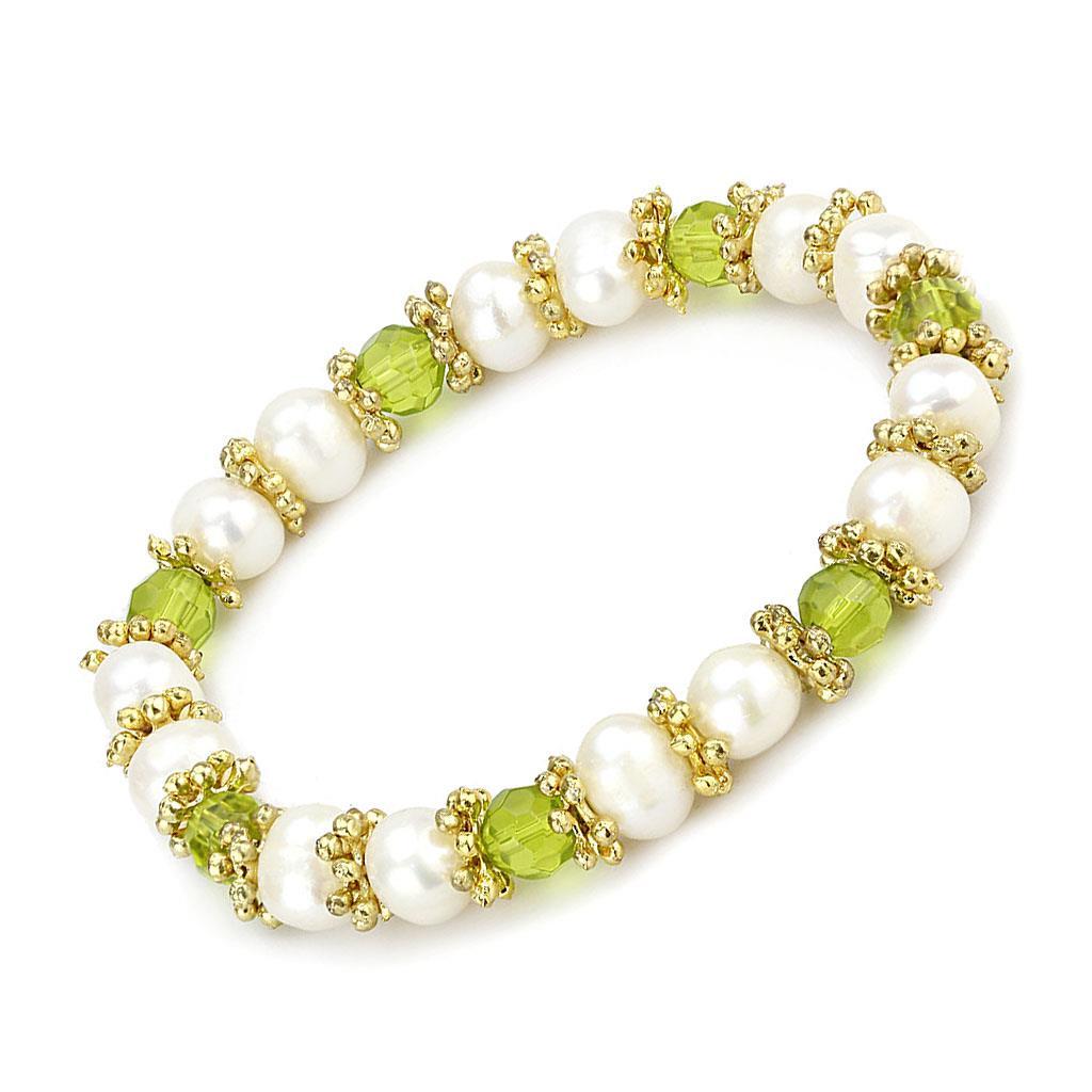 LO4656 - Antique Silver White Metal Bracelet with Synthetic Pearl in Peridot-0