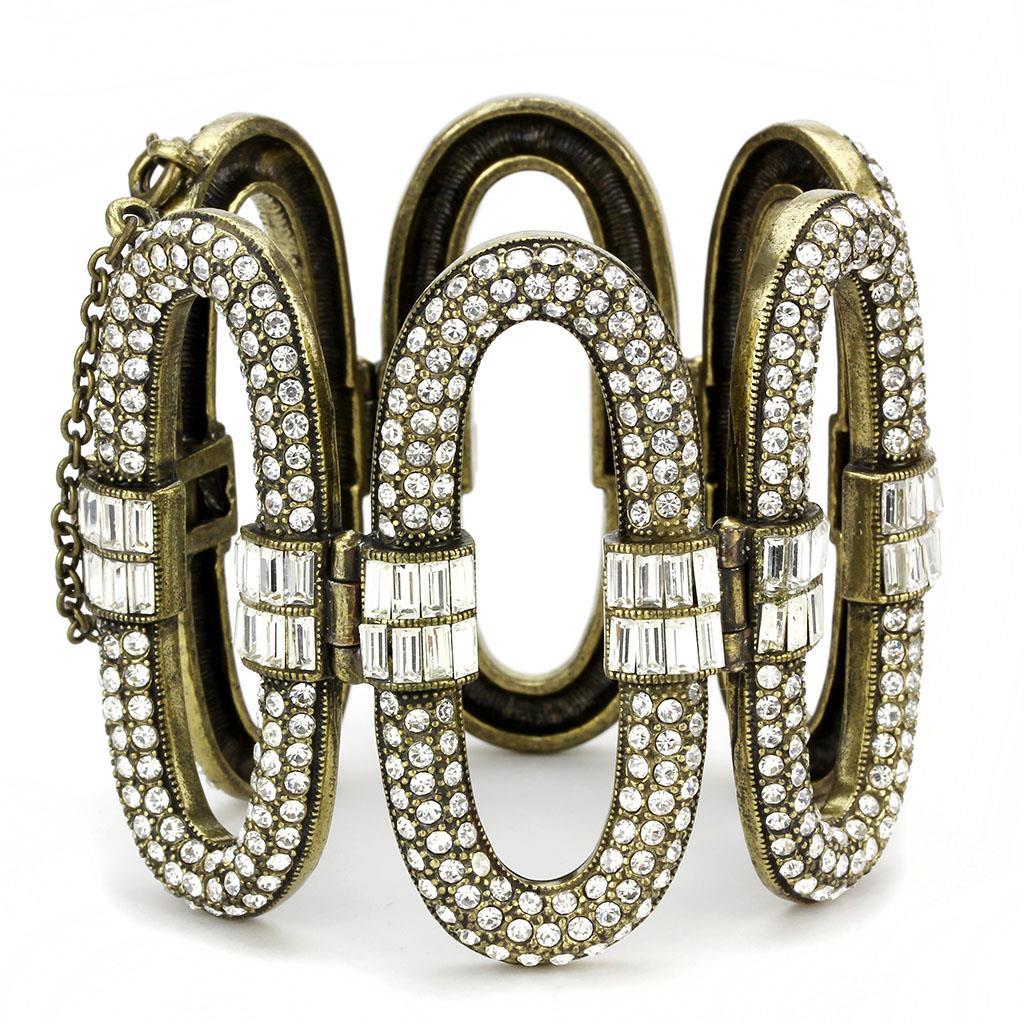 LO4657 - Antique Copper White Metal Bracelet with Top Grade Crystal  in Clear-0