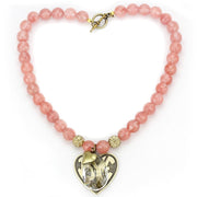 LO4662 - Antique Copper White Metal Necklace with Synthetic Synthetic Glass in Light Peach-0