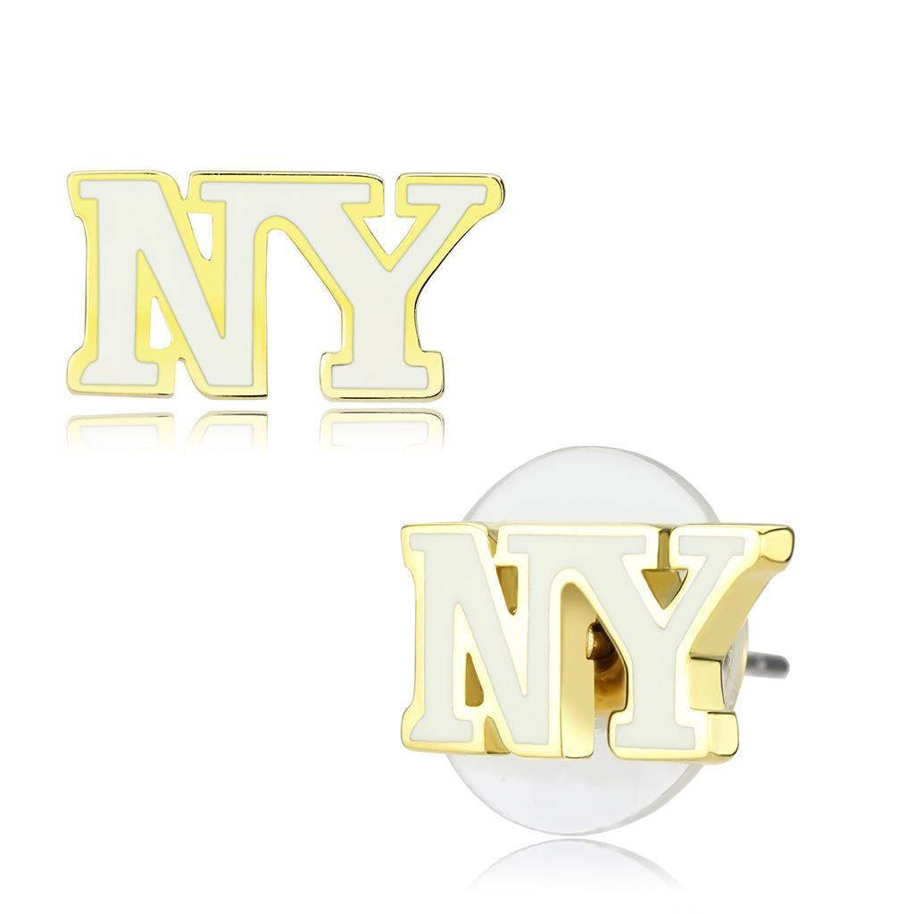 LO4666 - Gold Brass Earrings with Epoxy  in White-0