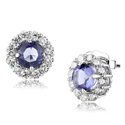 LO4674 - Rhodium Brass Earrings with Synthetic Synthetic Glass in Tanzanite-0
