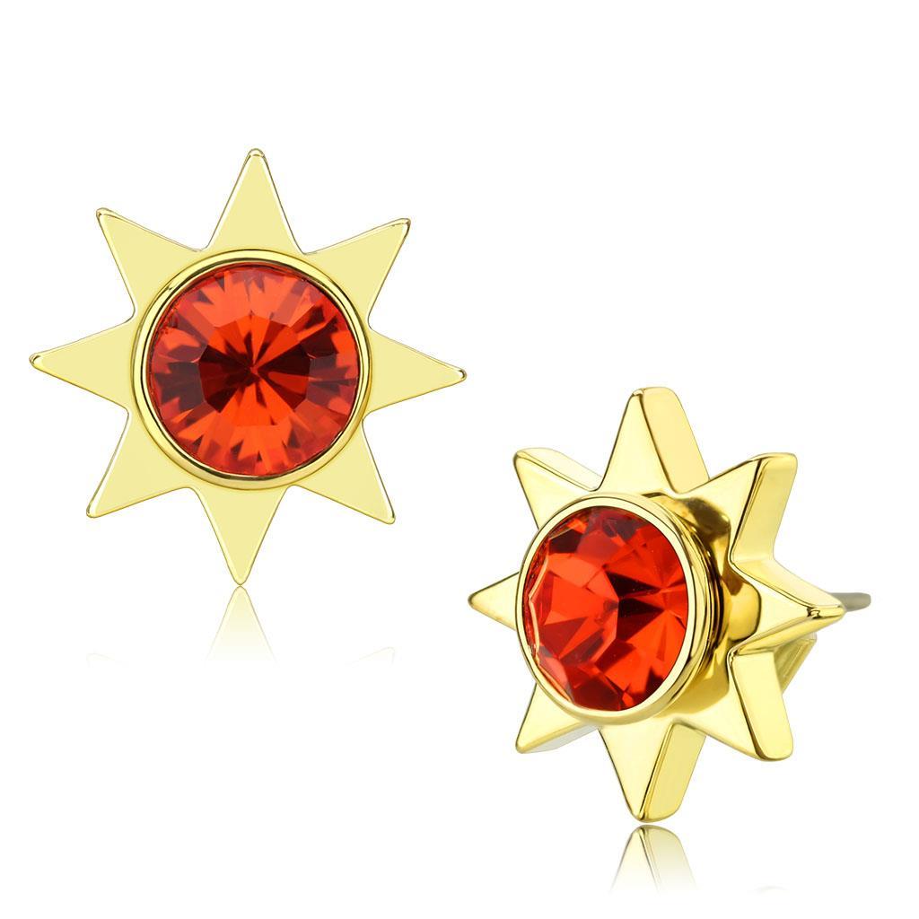 LO4675 - Gold Brass Earrings with Top Grade Crystal  in Orange-0
