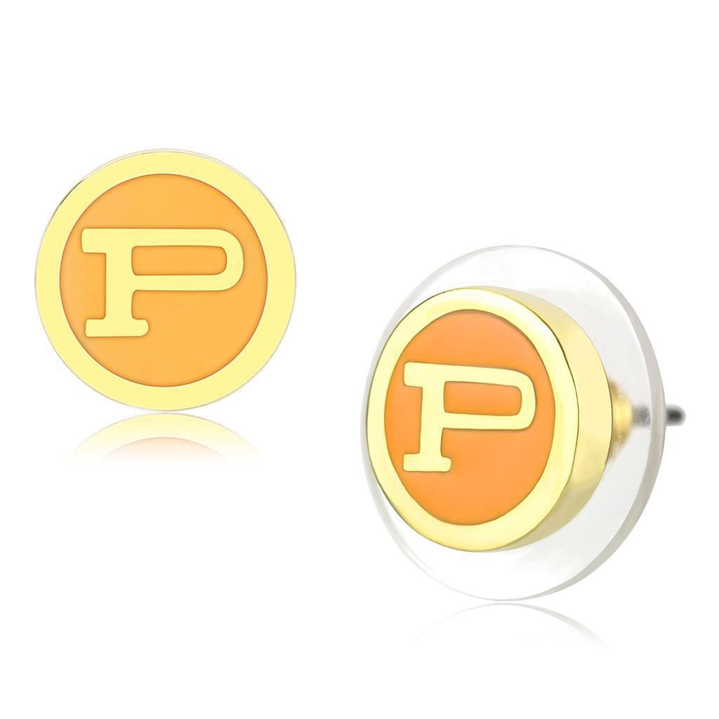 LO4676 - Gold Brass Earrings with Epoxy  in Orange-0