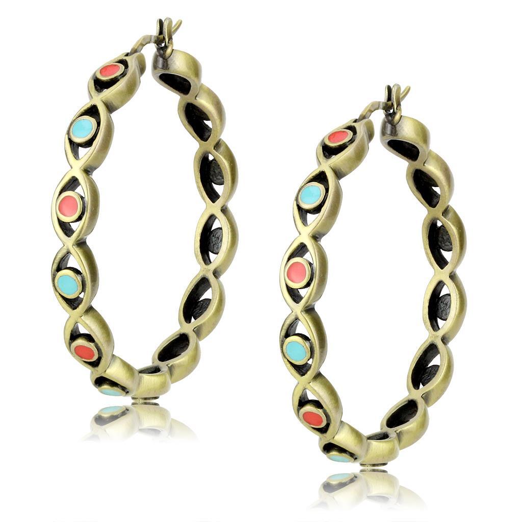 LO4679 - Antique Silver Brass Earrings with Epoxy  in Multi Color-0
