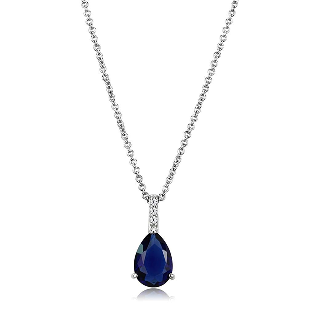 LO4683 - Rhodium Brass Chain Pendant with Synthetic  in Montana-0