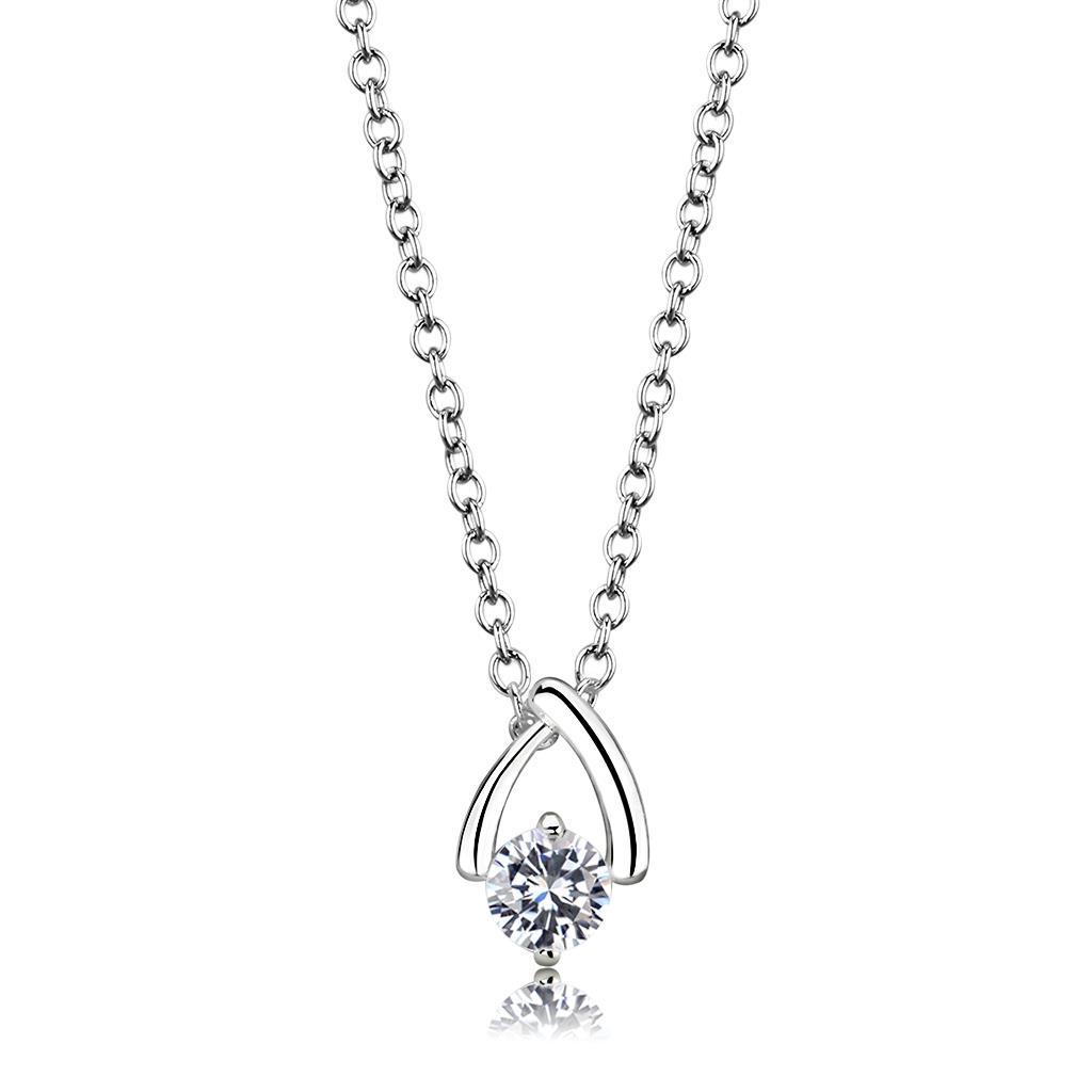 LO4692 - Silver+ e-coating Brass Chain Pendant with AAA Grade CZ  in Clear-0