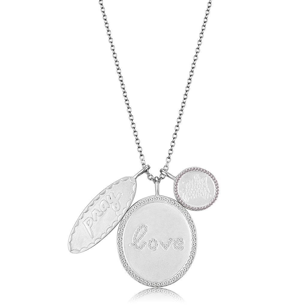 LO4693 - Rhodium+Brushed Brass Necklace with Top Grade Crystal  in Light Amethyst-0