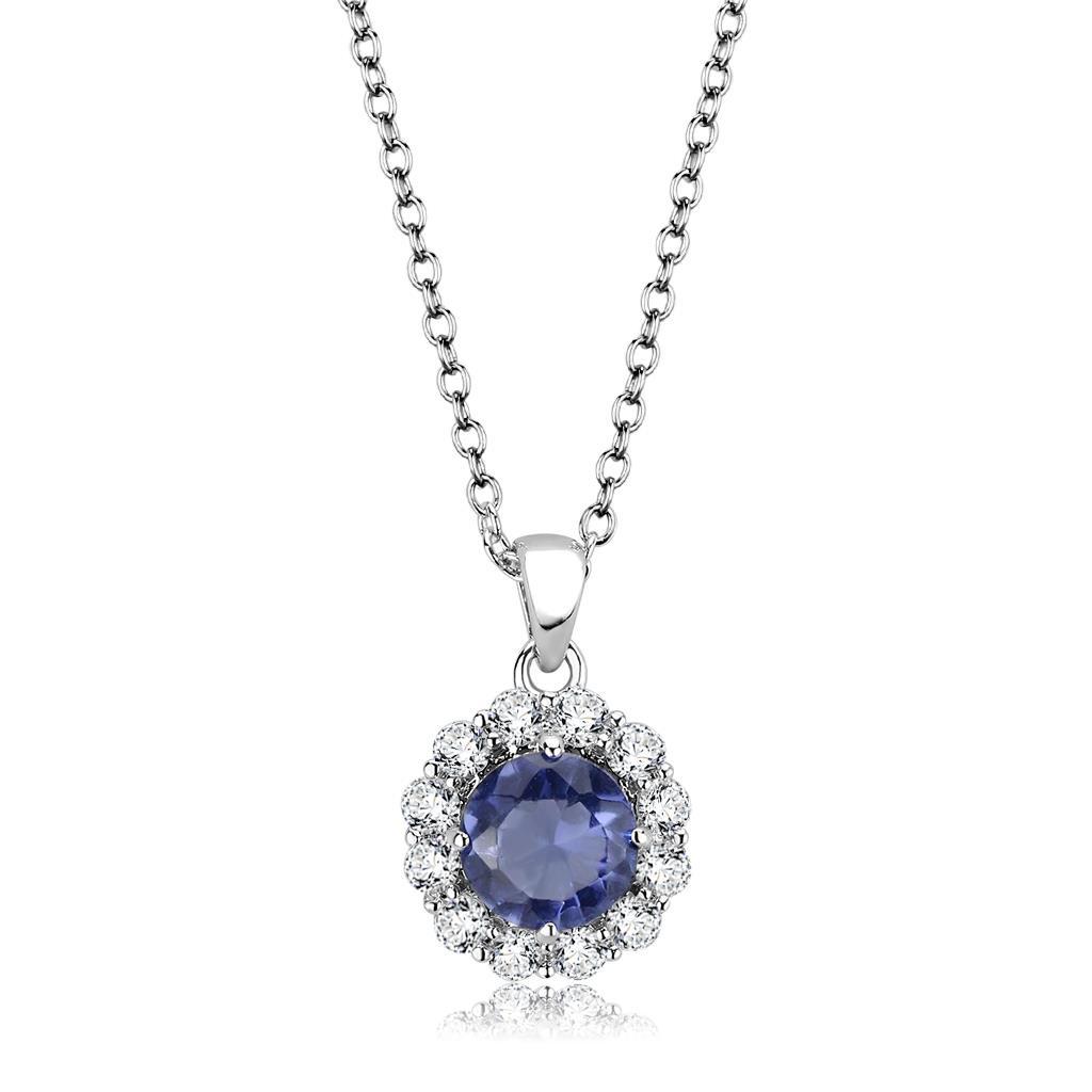 LO4697 - Rhodium Brass Chain Pendant with Synthetic Synthetic Glass in Tanzanite-0