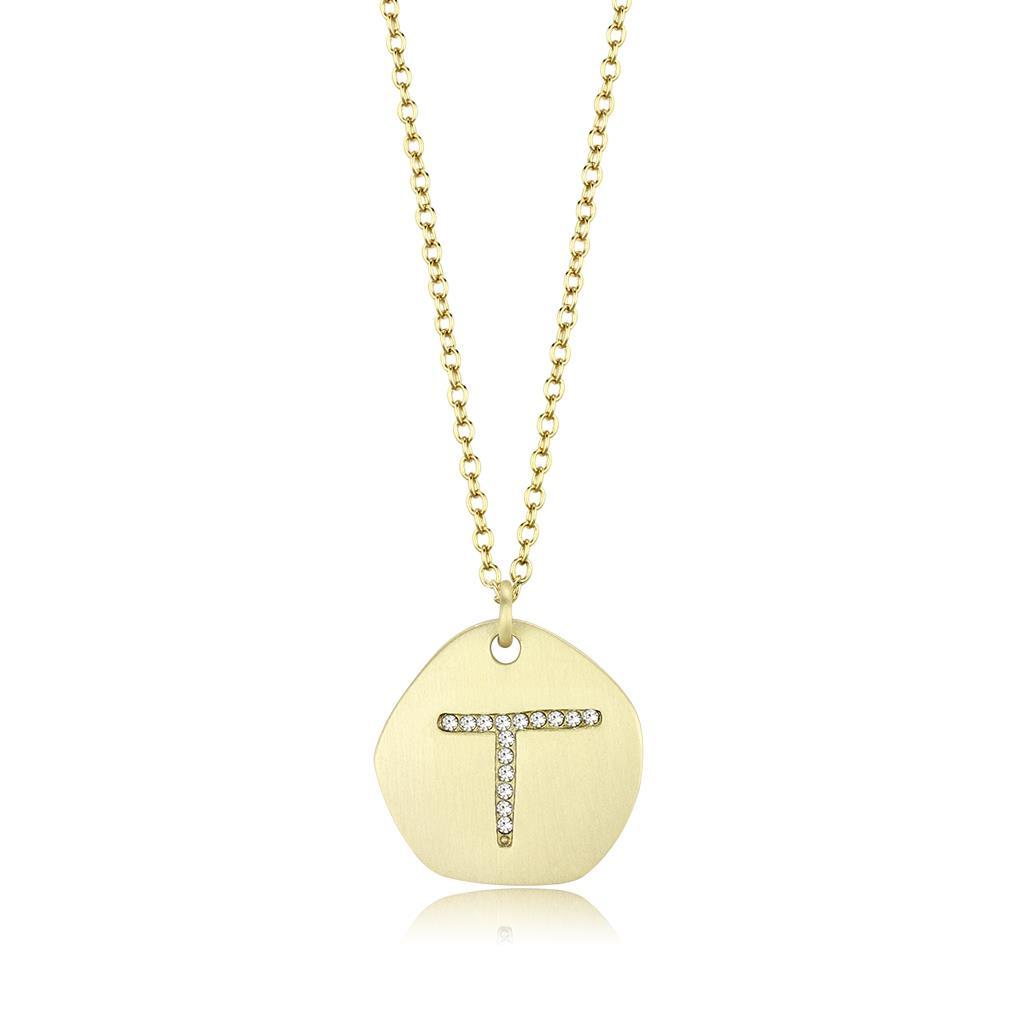 LO4698 - Gold & Brush Brass Chain Pendant with Top Grade Crystal  in Clear-0