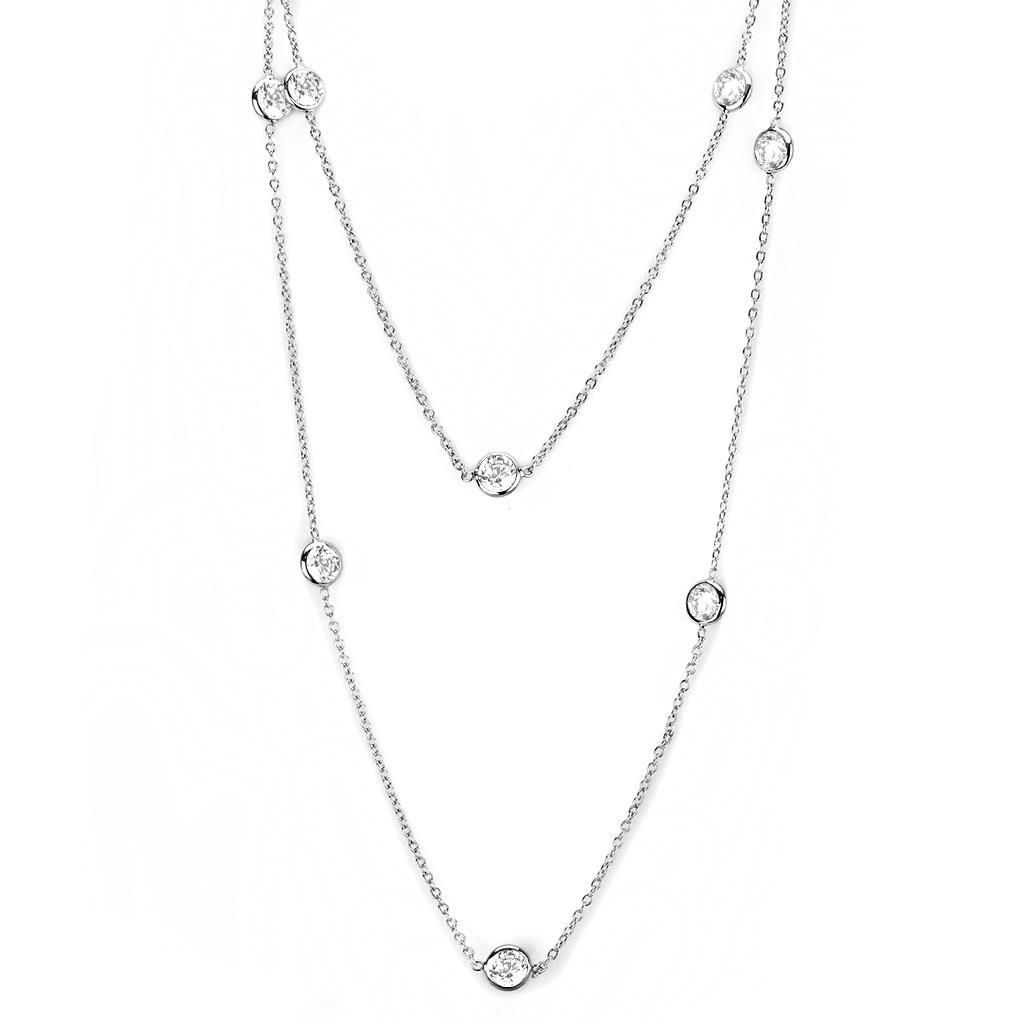 LO4704 - Rhodium Brass Necklace with AAA Grade CZ  in Clear-0