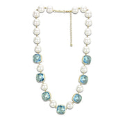 LO4706 - Gold Brass Necklace with Synthetic Synthetic Glass in Sea Blue-0