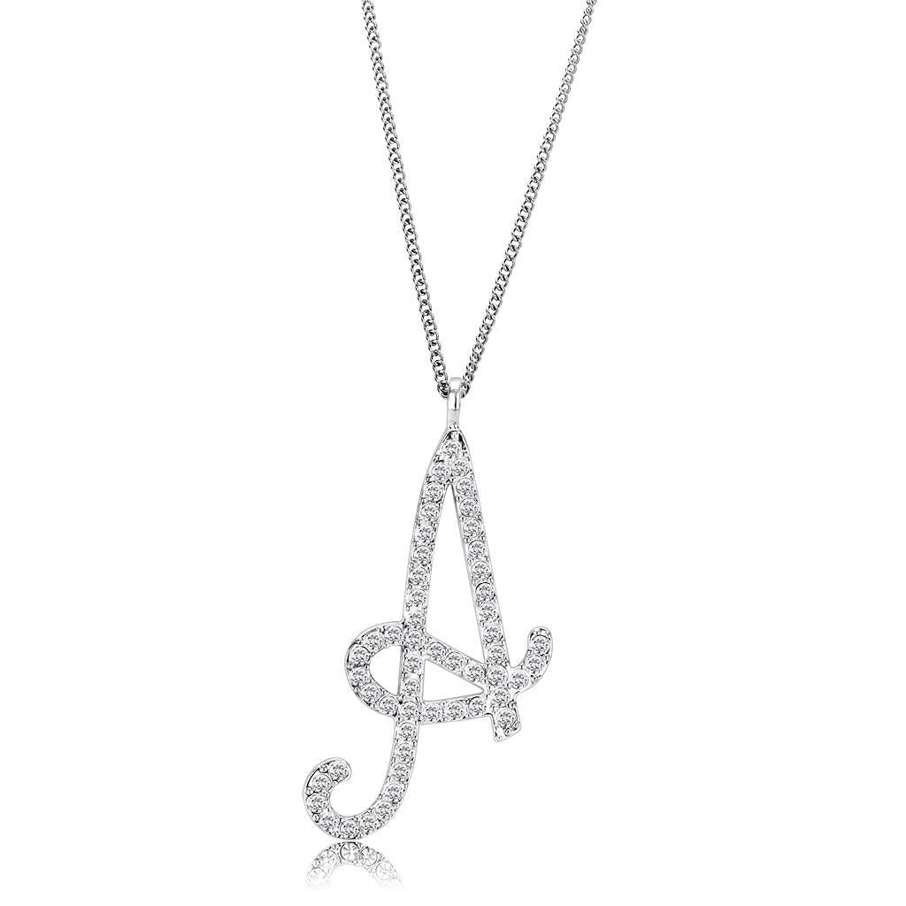 LO4707 - Silver Brass Chain Pendant with Top Grade Crystal  in Clear-0