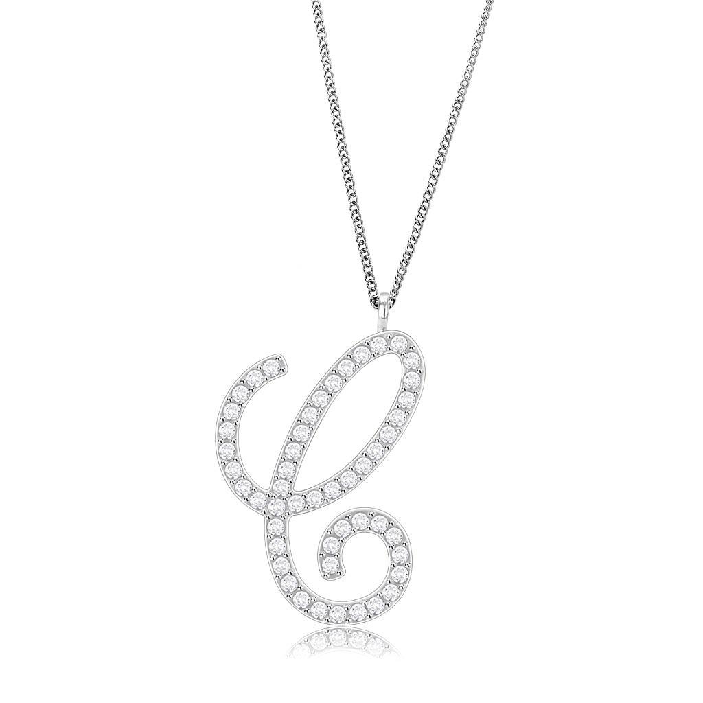LO4708 - Imitation Rhodium Brass Chain Pendant with Top Grade Crystal  in Clear-0