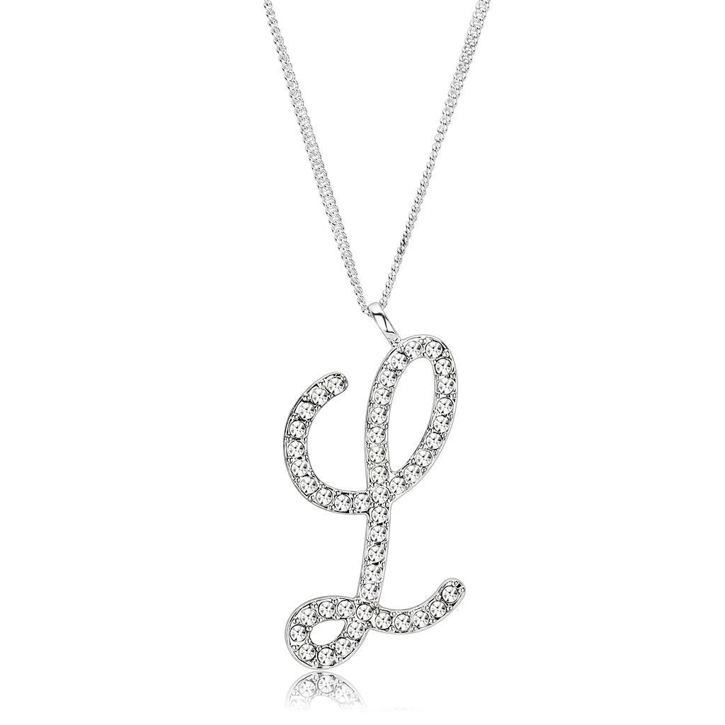 LO4709 - Silver Brass Chain Pendant with Top Grade Crystal  in Clear-0