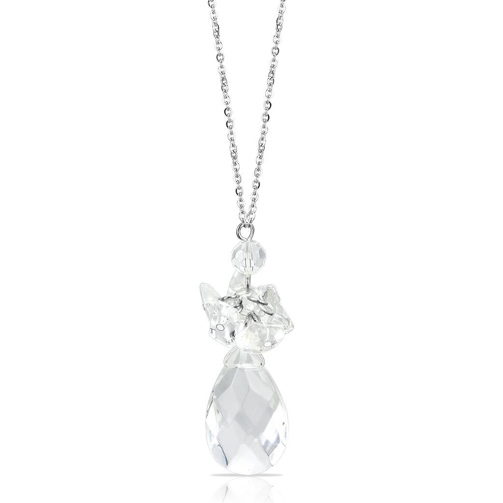 LO4711 - Rhodium Brass Chain Pendant with AAA Grade CZ  in Clear-0