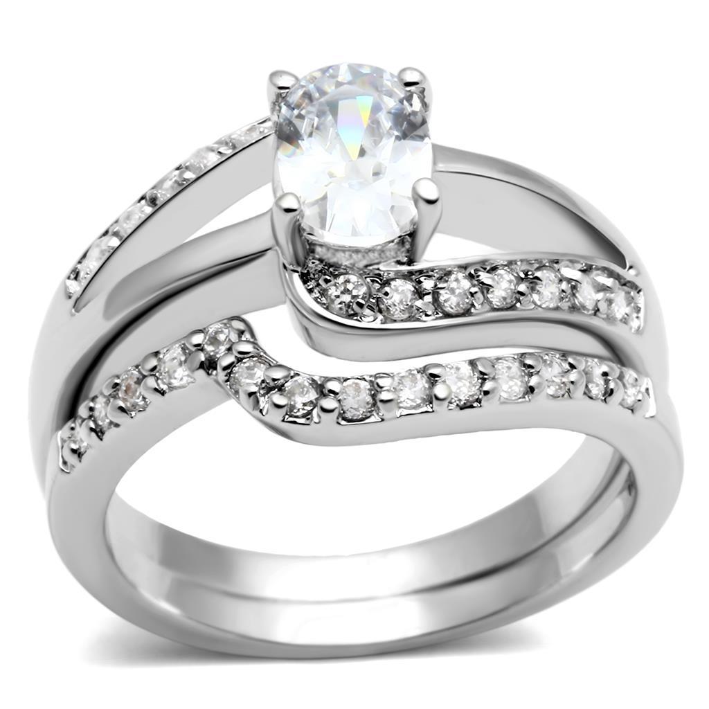 LO4712 - Rhodium Brass Ring with AAA Grade CZ  in Clear-0