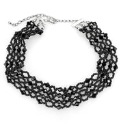 LO4718 - Rhodium Brass Necklace with Synthetic Synthetic Glass in Jet-0