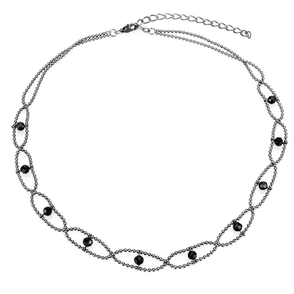 LO4723 - Ruthenium White Metal Necklace with Synthetic Synthetic Glass in Jet-0