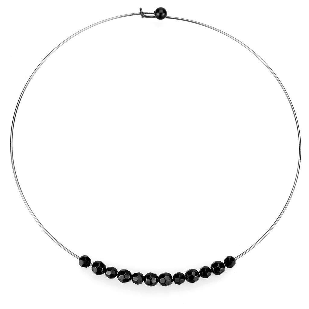 LO4725 - Ruthenium White Metal Necklace with Synthetic Synthetic Glass in Jet-0