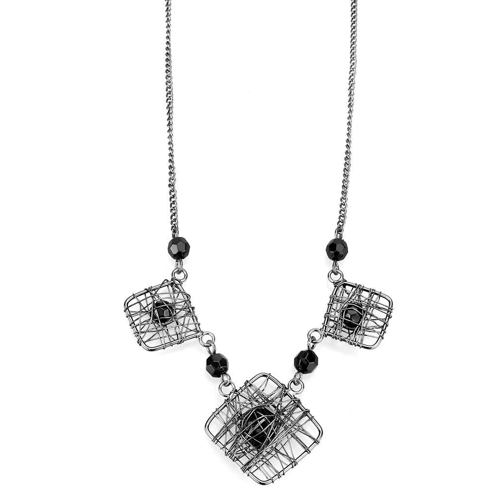 LO4727 - Ruthenium White Metal Necklace with Synthetic Synthetic Glass in Jet-0