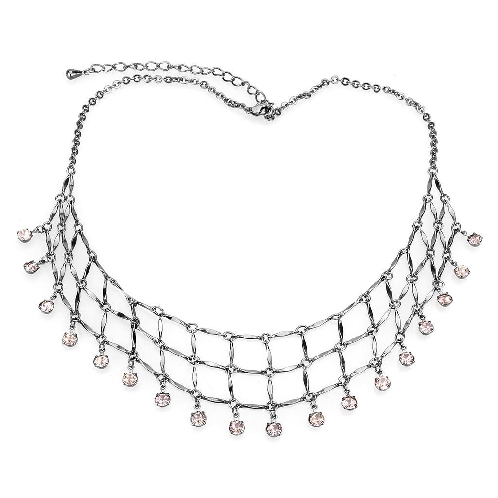 LO4731 - Ruthenium White Metal Necklace with Top Grade Crystal  in Light Amethyst-0