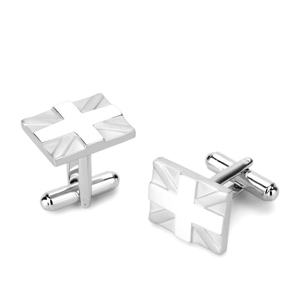 LO4733 - Matte Rhodium & Rhodium Brass Cufflink with No Stone-0