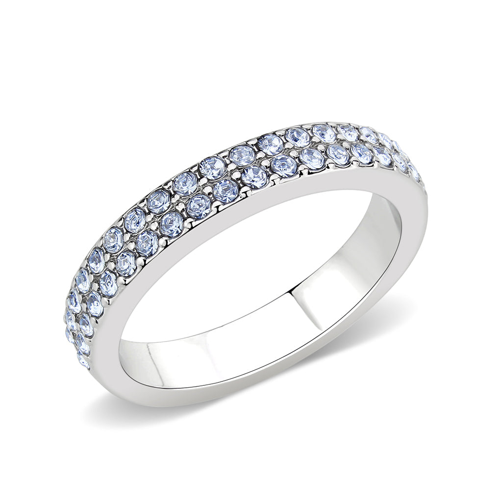 LO4760 - Rhodium Brass Ring with Top Grade Crystal in Aquamarine-0