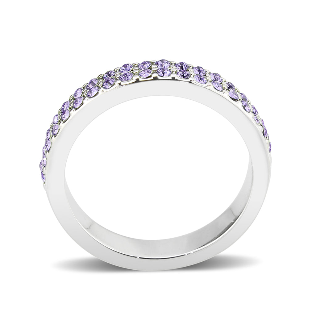LO4761 - Rhodium Brass Ring with Top Grade Crystal in Tanzanite-3