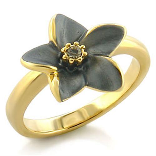 LO520 - Gold White Metal Ring with Top Grade Crystal  in Black Diamond-0