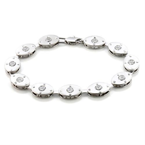 LO581 - Matte Rhodium & Rhodium Brass Bracelet with AAA Grade CZ  in Clear-0