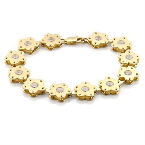 LO596 - Matte Gold & Gold Brass Bracelet with AAA Grade CZ  in Clear-0
