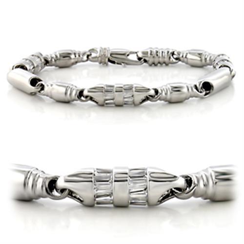 LO598 - Rhodium Brass Bracelet with AAA Grade CZ  in Clear-0