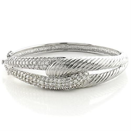 LO614 - Rhodium Brass Bangle with AAA Grade CZ  in Clear-0