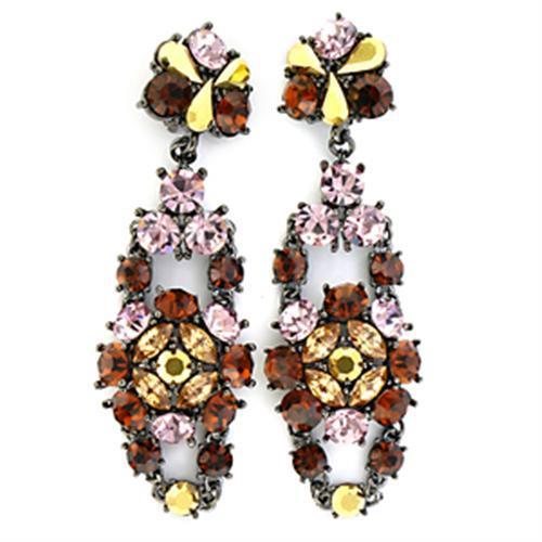 LO629 - Ruthenium White Metal Earrings with Top Grade Crystal  in Multi Color-0