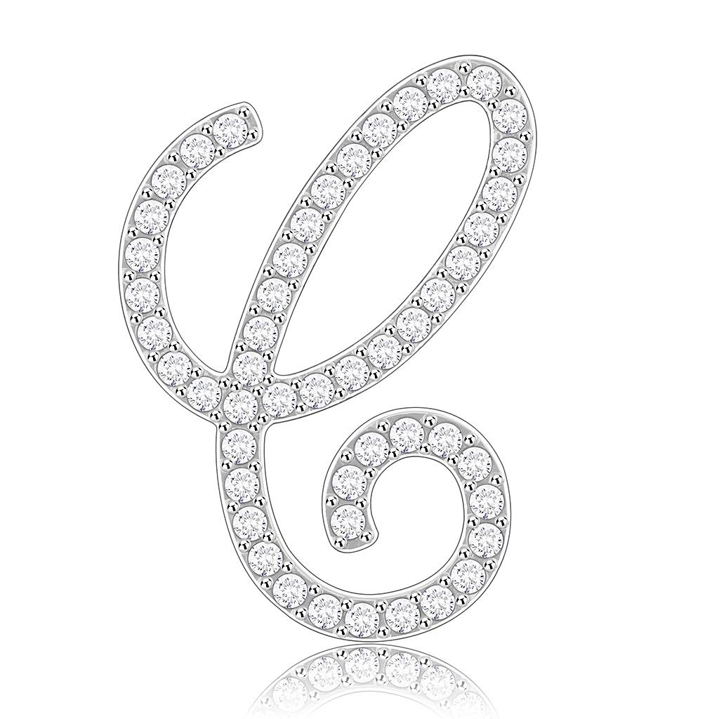 LO685 - Rhodium Brass Brooches with Top Grade Crystal  in Clear-0