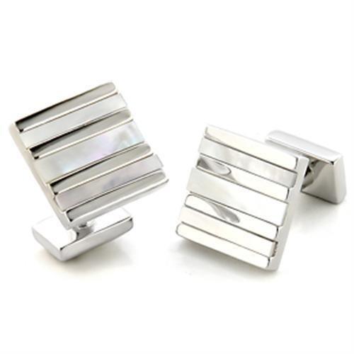 LO687 - Rhodium Brass Cufflink with Precious Stone Conch in White-0