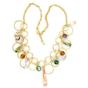 LO724 - Gold Brass Necklace with AAA Grade CZ  in Multi Color-0