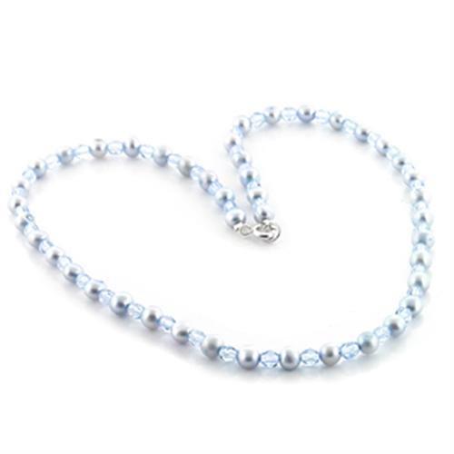 LO733 -  Stone Necklace with Synthetic Pearl in Light Sapphire-0