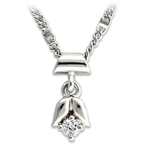 LO735 - Rhodium Brass Chain Pendant with AAA Grade CZ  in Clear-0